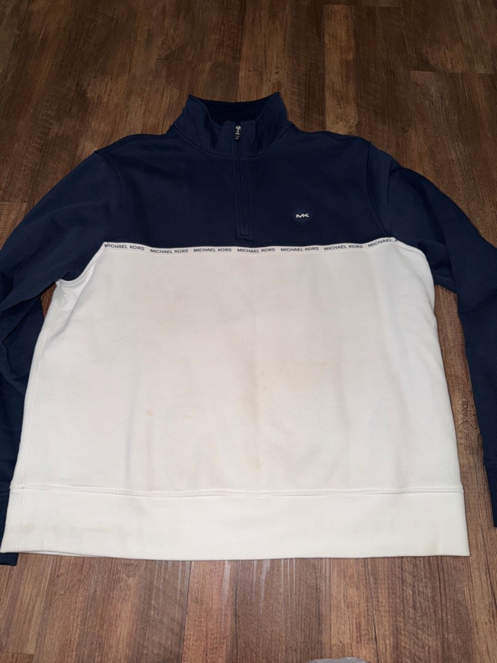 Mens Michael Kors 1/4 Zip Sweatshirt Blue White Logo Size XL